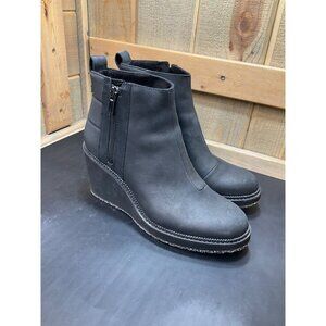 Toms Womens Black Suede Wedge Ankle Boots With Side Zippers Size 7.5